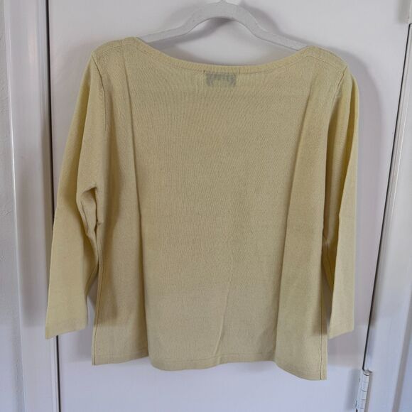 Bloomingdales 100% Cashmere Yellow 3/4 Sleeve Sweater NWOT Size XL - Picture 2 of 5